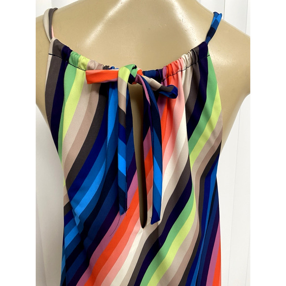 Trina Turk Tunic Dress Striped Multi Color Mini Sleeveless Tie Neck Line… - Picture 3 of 7